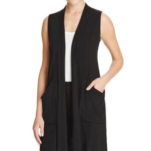 Eileen Fisher long flowy vest with pockets- BLACK